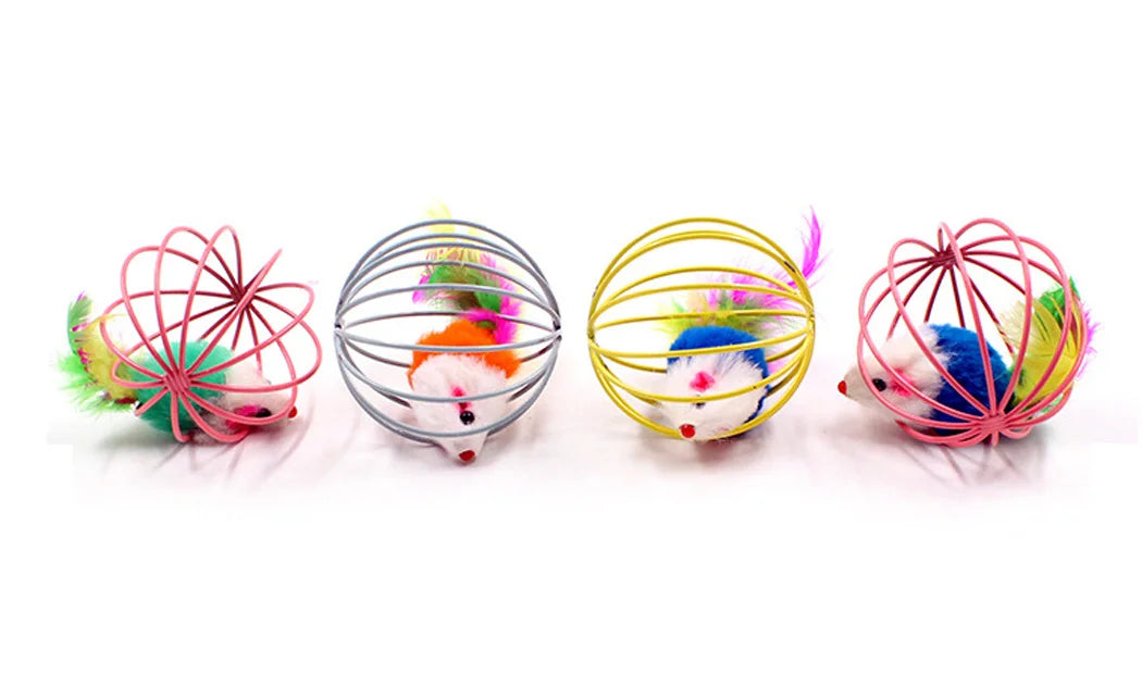 Funny Feather Mice Ball Cage For Kitten Creative Playing Toys Pet Products Play Cat Mouse Toy
