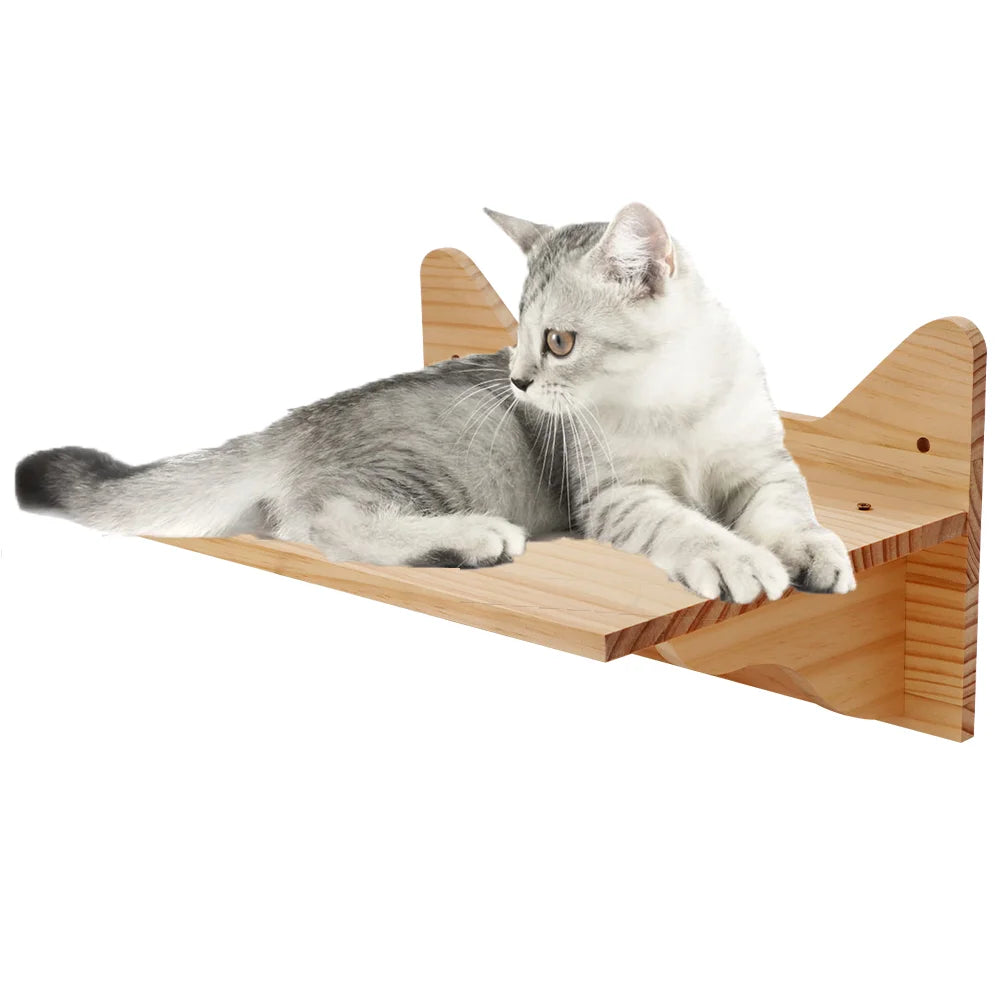 1 Piece Cat Wall Mounted Cat Climbing Wooden Shelves Cat Tree Cat Ladder Big Jumping Platform Cat Furniture Cat Perch for Kitten