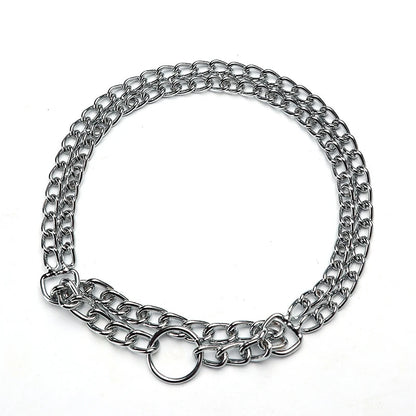 Dog Martingale Pinch Choke Collar, Adjustable 2 Row Chrome Heavy Duty Training Slip P Chain Dog Collar for Medium Large Dogs