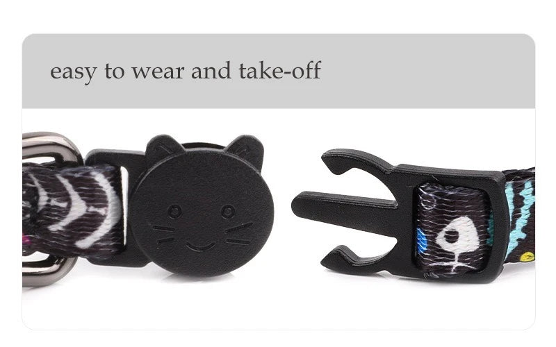 Cartoon Pet Cat Neck Collar for Small Dogs 19-28cm Ring Bell Anti Lost Adjustable Chihuahua Neck Wear Polyester Pet Accessories