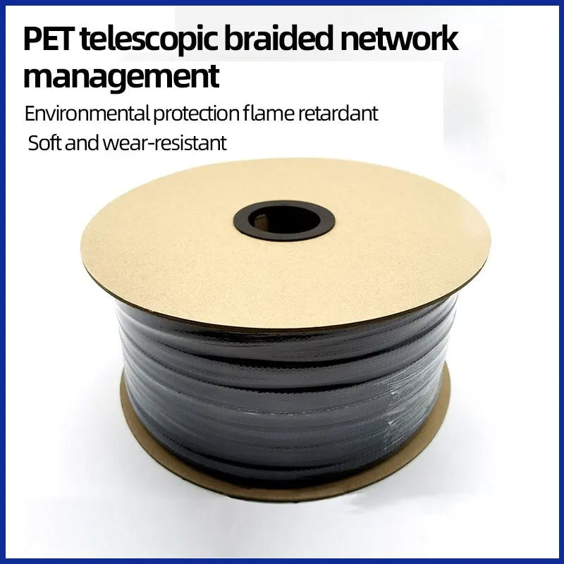 PET Elastic Woven Wire Mesh Black Encrypted Flame Retardant Woven Wire Mesh Nylon Computer Wire Mesh Tube Telescopic Sleeve 5m
