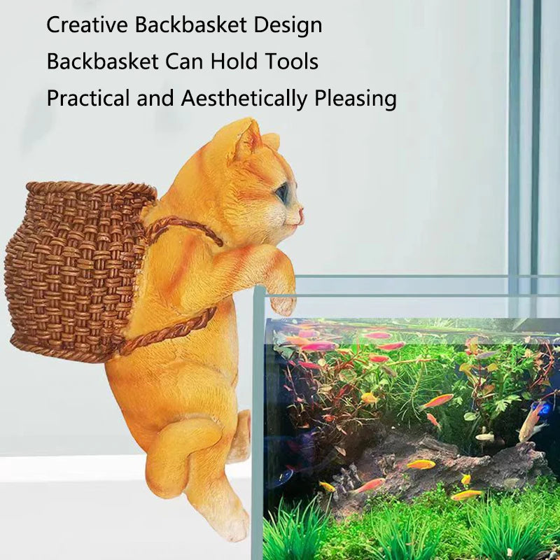 Aquarium Hanging Cat Backpack Hanging Ornaments Fish Tank Tool Storage Basket Desktop Flower Pot Landscaping Decoration Cute