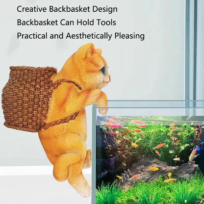 Aquarium Hanging Cat Backpack Hanging Ornaments Fish Tank Tool Storage Basket Desktop Flower Pot Landscaping Decoration Cute