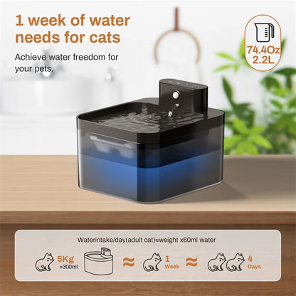 2.2L 5V Wireless Charging Cat Fountain Operated Automatic Pet Drinking Water With Motion Sensor Dog Cat Water Dispenser Bowl