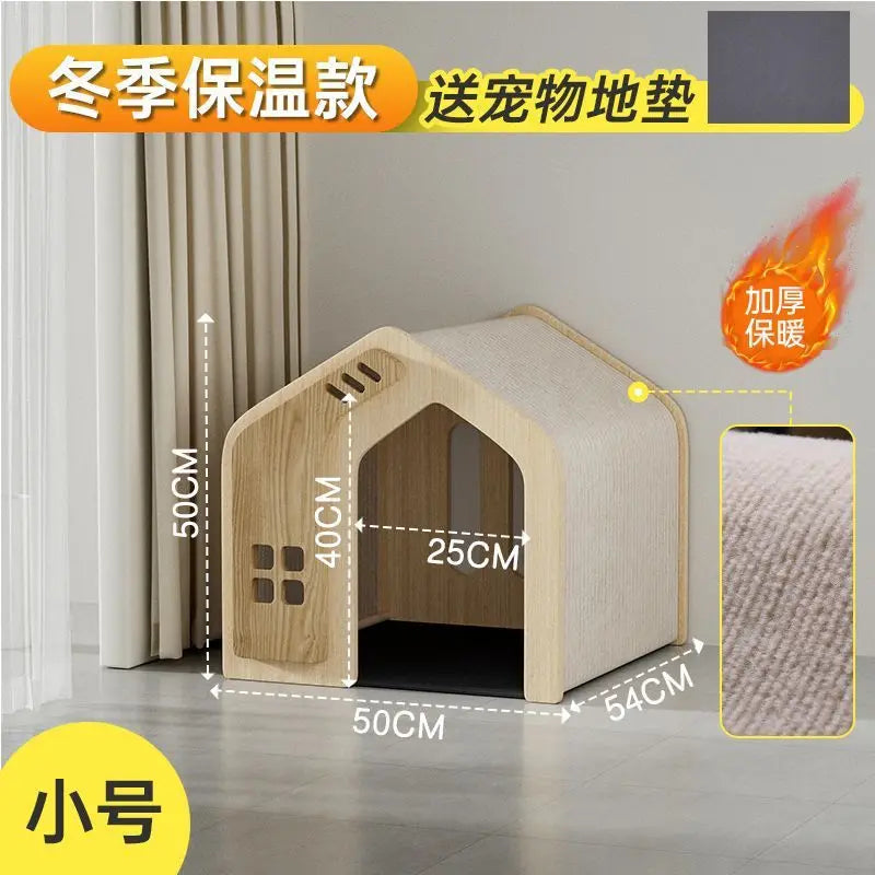 Solid wood cat nest Four seasons universal kennel Winter warm cat house dog house pet dog villa outdoor wooden house indoor