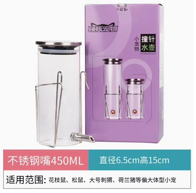 Glass Fine Needle Striker Water Bottle Anti-bite Chinchilla SquirrelTwig Rat Hedgehog Glider Hamster Water Feeder Dispenser