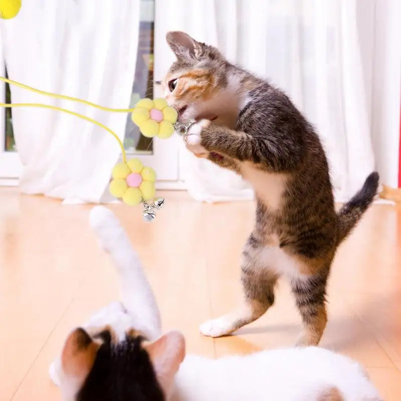 Cat Teaser Wand Kitten Stick Toy Cat Fishing Pole Toy Cat Teaser Toy With Bell And Chrysanthemum Pendant Promotes Cat Exercise