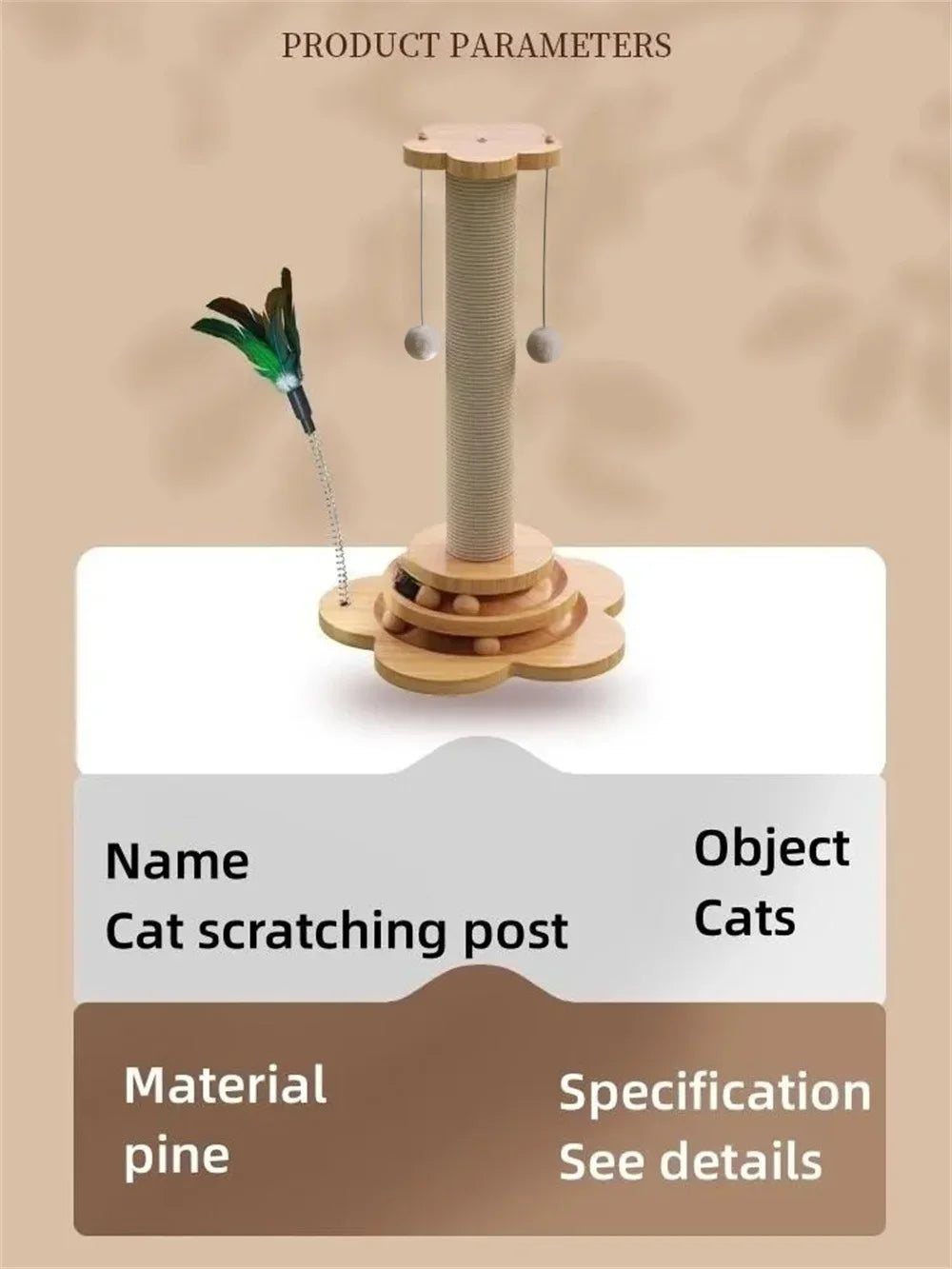 Pet Cat Toy Solid Wood Cat Turntable Funny Cat Stick Balls Durable Sisal Scratching Board Cat Supplies Cat Grab Column
