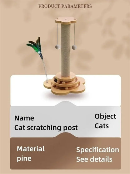 Pet Cat Toy Solid Wood Cat Turntable Funny Cat Stick Balls Durable Sisal Scratching Board Cat Supplies Cat Grab Column