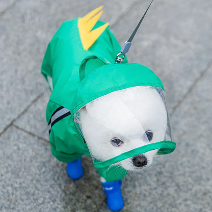 Small Dog All-Body Waterproof Raincoat Funny Animal Shaped Pet Puppy Raincoat Dog Rain Coat Hooded Clothing Outdoor Reflective
