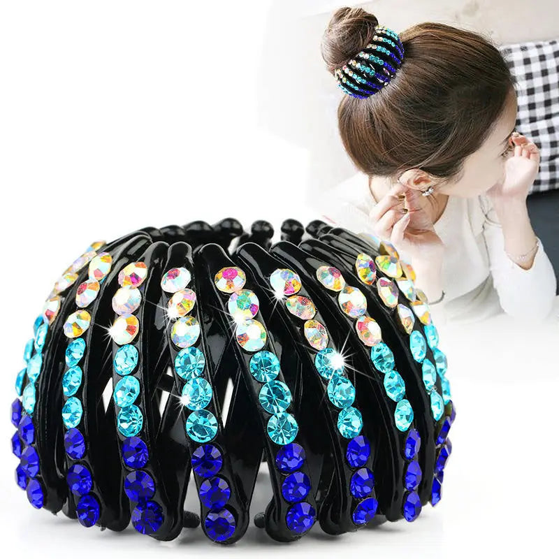 Women Bun Crystal Hair Claw Fashion Female Ponytail Headwear Horsetail Buckle Hair Clip Bird Nest Expanding Hair Accessories