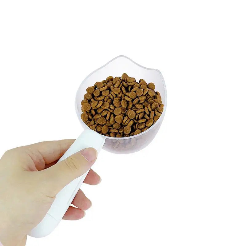 Dog Food Scoop Cat-Ear Shape Food Scoopers Kitten Food Measuring Cups Clear Convenient Scoops Bag Sealing Clip for Dry Dogs