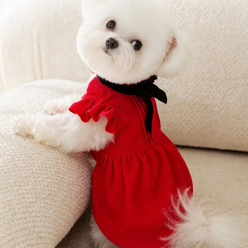 Christmas Costume Dress and Shirt Set for Pet Dog Luxury Dog Clothes Chihuahua Clothing Puppy Skirt Pet Apparel Dog Bow Dress