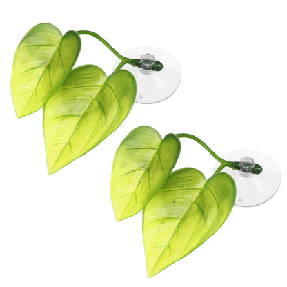 UXCELL 2/4 Pcs Aquarium Artificial Plastic Plants Betta Fish Leaf Pad with Suction Cup Betta Bed Leaf Hammock Resting Hide Decor