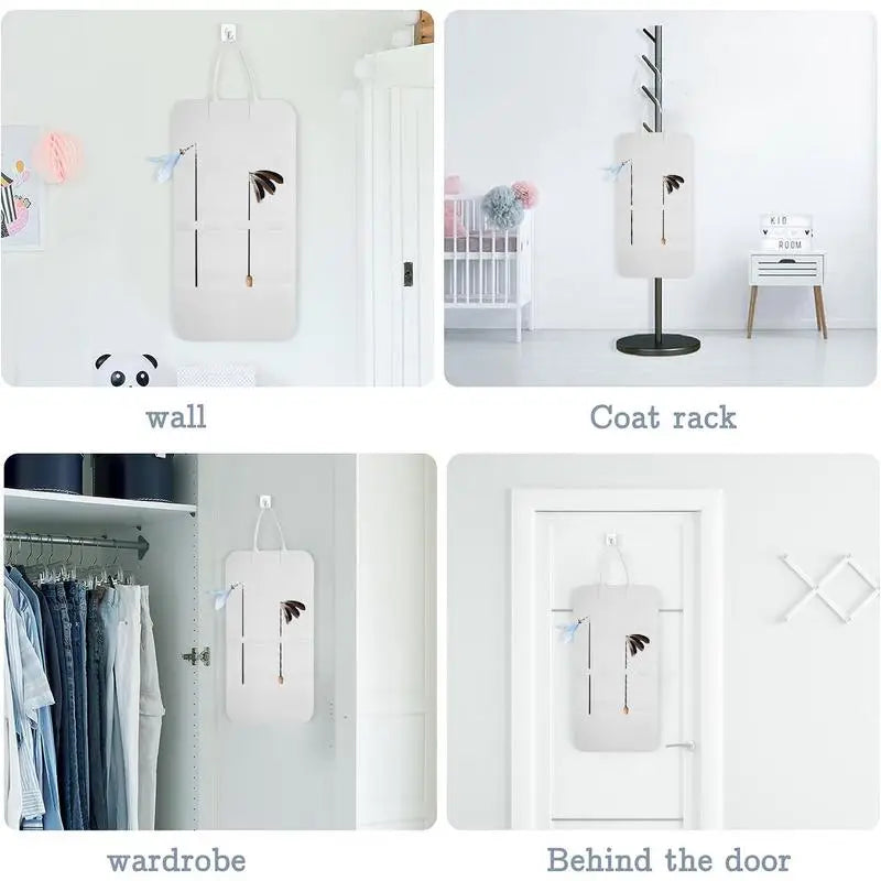 Cat Toy Organizer Wall Organizer Storage Bag Pet Toy Container Cat Teaser Wand Holder Space Saving Wall Storage Felt Bag Indoor