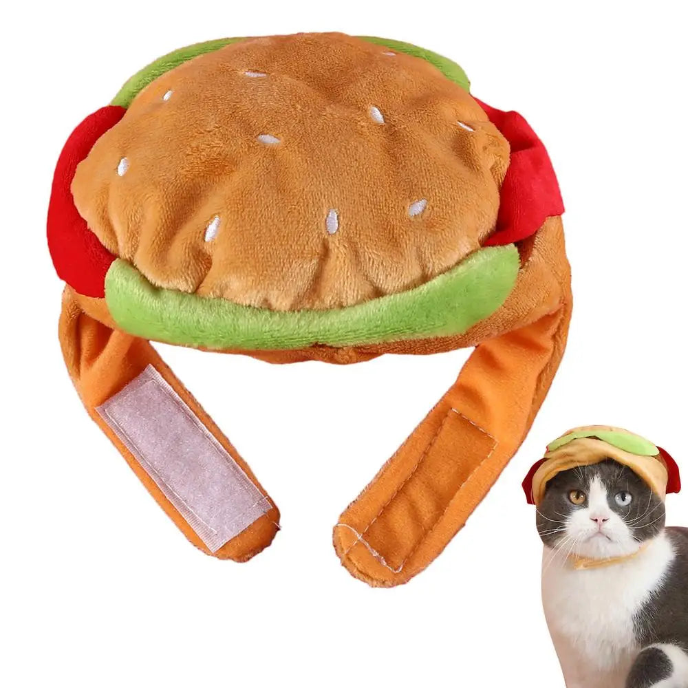 Cat Hats Halloween Dog Funny Cosplay Costume Hamburger Hats Burger-Shaped Puppy Costume Accessory Headwear for Cats Dogs Puppy