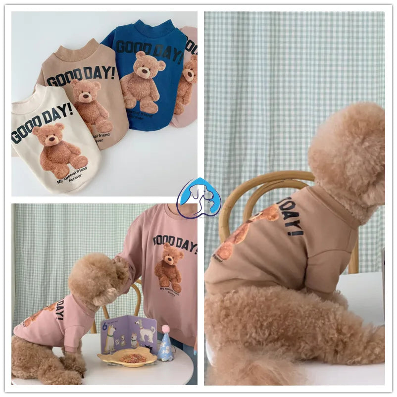 Winter Warm Cute Pet Casual Wear Clothes Bichon Hoodies Cartoon Bear Design For Puppy Dogs Poodle Teddy Girls Sweatshirt Jacket