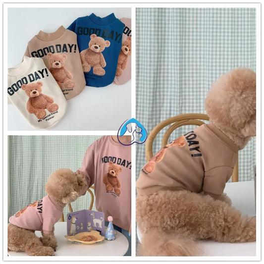 Winter Warm Cute Pet Casual Wear Clothes Bichon Hoodies Cartoon Bear Design For Puppy Dogs Poodle Teddy Girls Sweatshirt Jacket