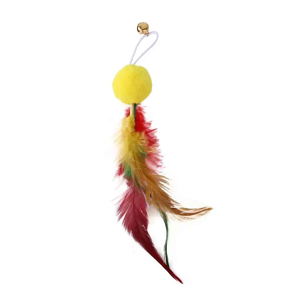 Funny Cat Stick Toy Furry Feather with Bell Cat Stick Toy Kitten Playing Pet Accessories Worm on A String Cat Toys Interactive