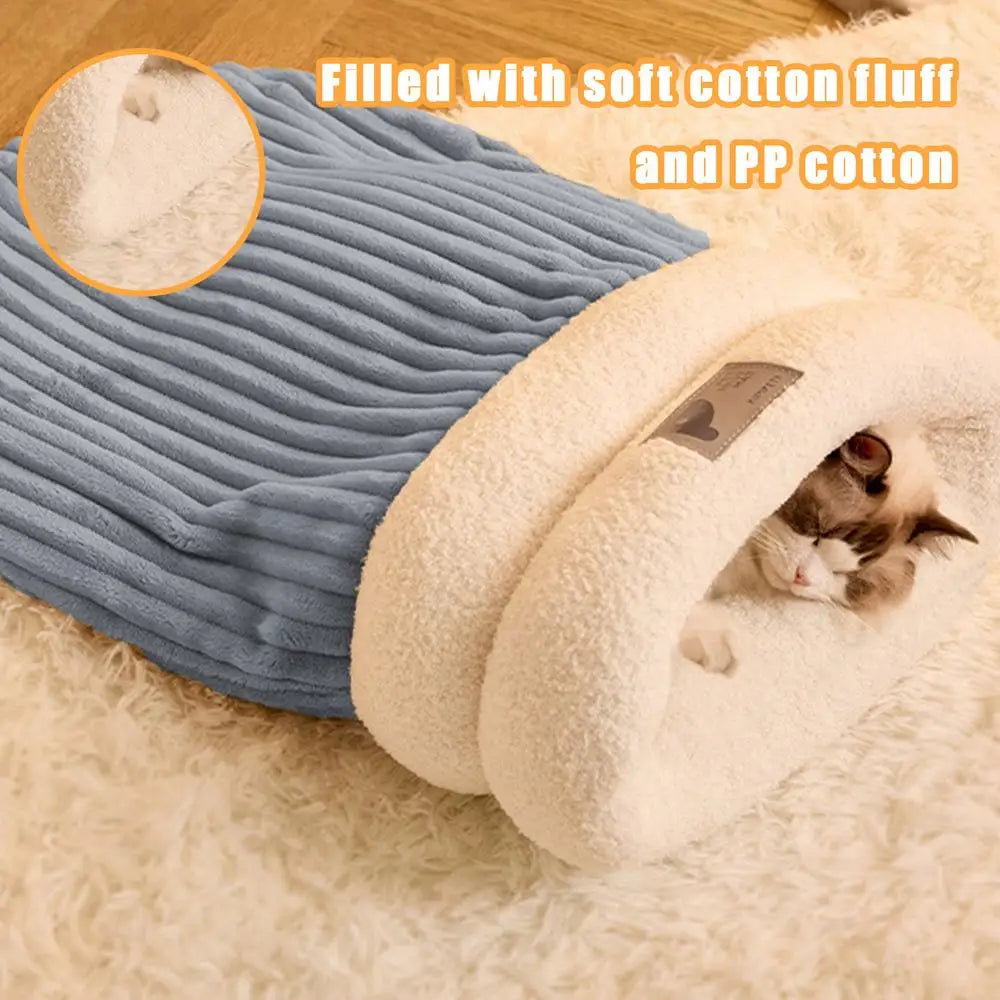 Cat Sleeping Bag Soft Cat Bed Warm Pet Pocket Type Quilt Bed Semi-Enclosed Warming Burrow Cat Bed Dog Bed For Camping
