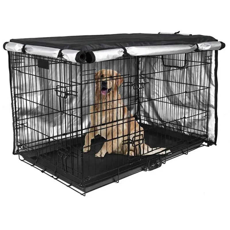Dog Cage Cover Silver Coated Oxford Cloth Dog Kennel Cover Breathable Double Door Cage Cover Crate Cover With Ventilation