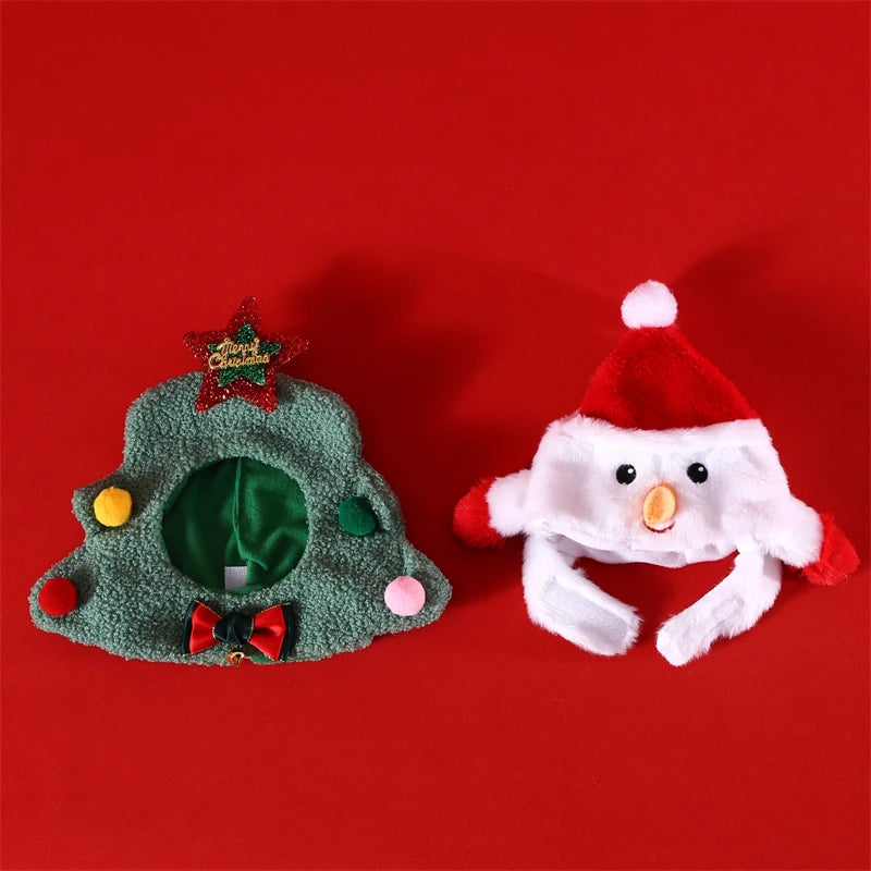 Pet Christmas Hat for Small Dog Cosplay Accessories Soft Plush Cartoon Snowman Cat Head Wear Winter New Year French Bulldog Caps