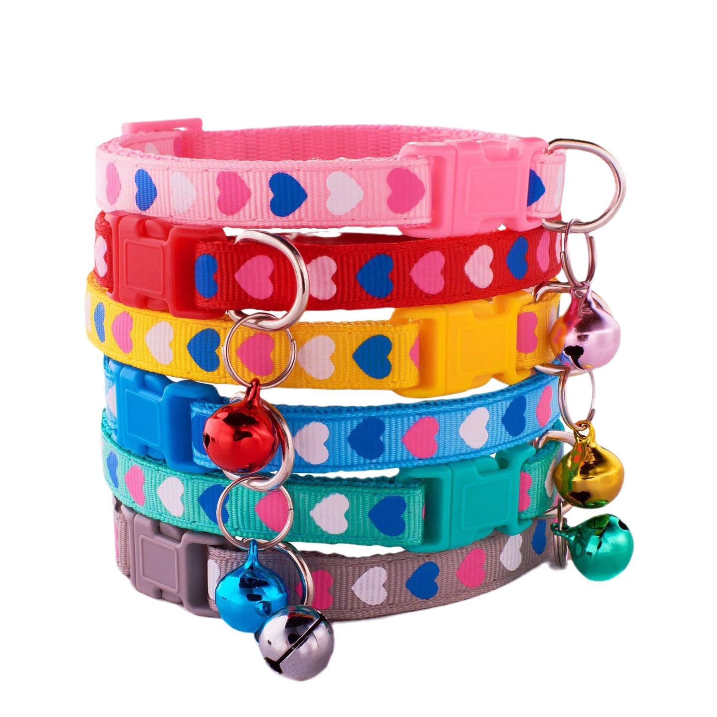 Cat Bell Collar Colorful PVC With Bells Dog Collar Detachable Adjustable Pet Collar Love Heart Printed Comfortable For Cat