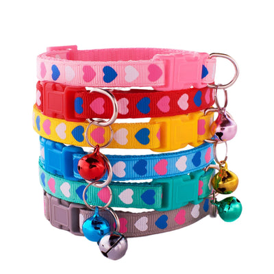 Cat Bell Collar Colorful PVC With Bells Dog Collar Detachable Adjustable Pet Collar Love Heart Printed Comfortable For Cat