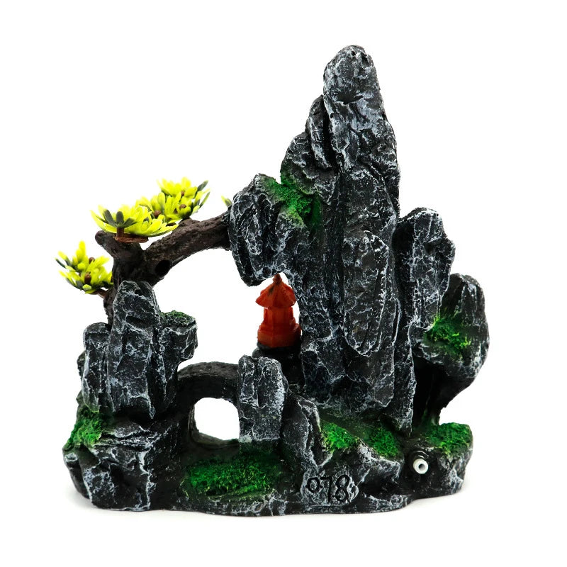 Resin Aquarium Rockery Mountain Decoration Artificial View Rock Cave Stone Tree Fish Tank Ornament Pet Supplies Home Decor
