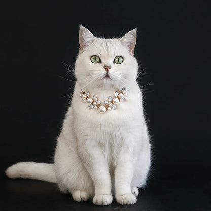 Luxury Dog Accessories for Small Medium Dogs Puppy, Blingbling Diamond Pearl Dog Cat Neckalce Adjustable Crystal Jewelry Collar