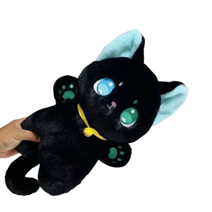 25cm Black and White Cat Plush Toy Grab Stuffed Animal Patung Dolls Children Toys Gifts Halloween Gifts Toys for Kids Girl