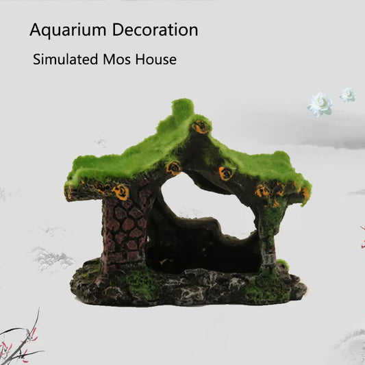 Resin Aquarium Ornaments Decorations Artificial Mos House Cave Landscaping Accessories For Fish Tank Aquarium Background