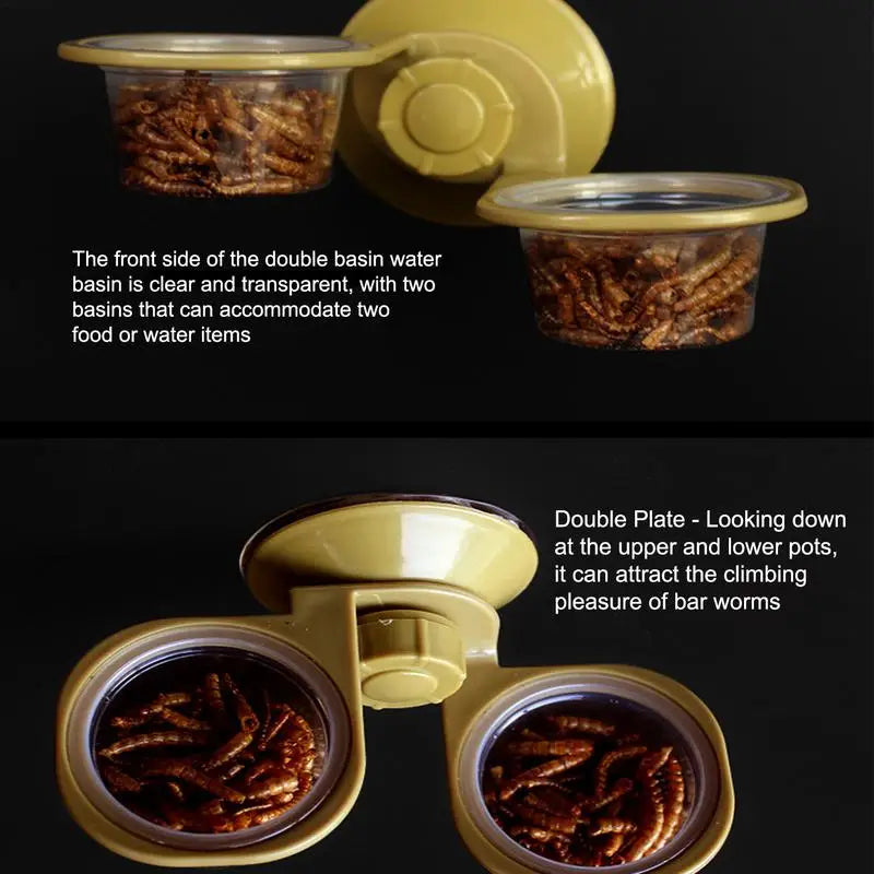 Reptile Feeder Suction Cup  Double Bowl Gecko Feeder Reptile Feeding Cup Chameleon Feeding Food Bowl For Reptiles Food And Water