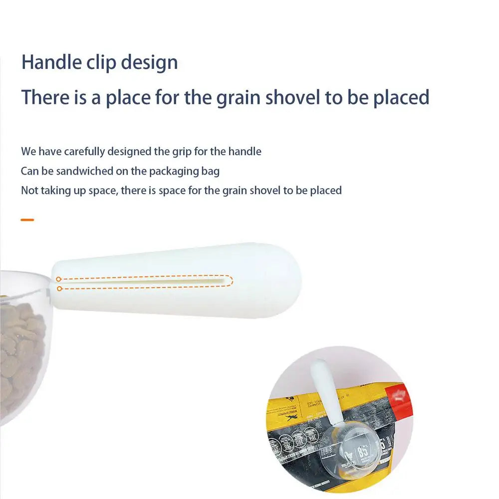 Dog Food Scoop Cat-Ear Shape Food Scoopers Kitten Food Measuring Cups Clear Convenient Scoops Bag Sealing Clip for Dry Dogs