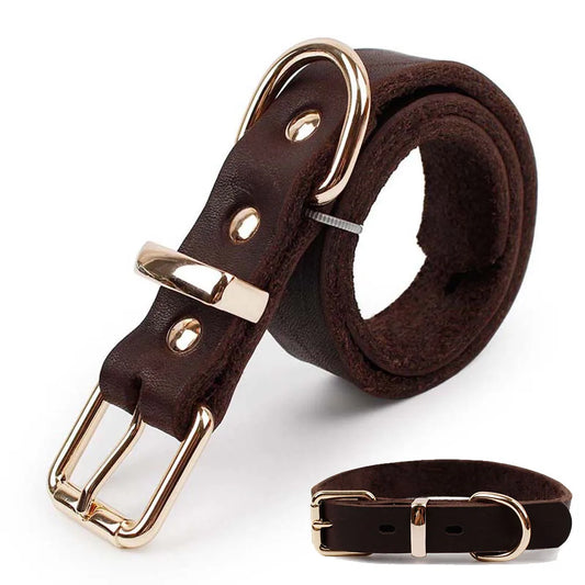 Adjustable Real Leather Dog Collar for Small Medium Large Dogs Genuine Leather Dog Collar with Strong Alloy Buckle Pet Supplies