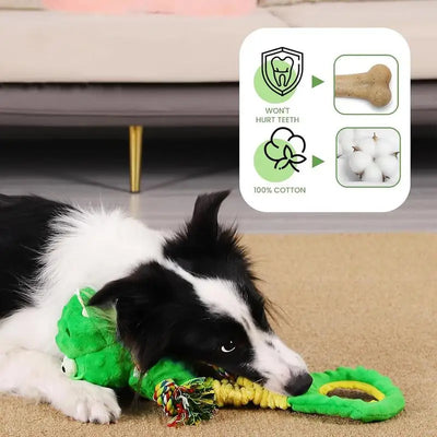 Green Dinosaur Rope Toy Pet Chew Training Animal Toy Pet Chew Training Animal Design Oral Health Teeth Cleaning Pet Squeaky Toy