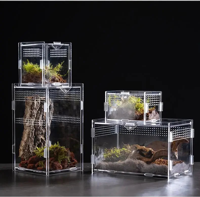 Reptile Acrylic Transparent Terrarium Breeding Box Turtle Cage Nano Arboreal Tarantula Enclosure Dearded Dragon Reptiles Habitat