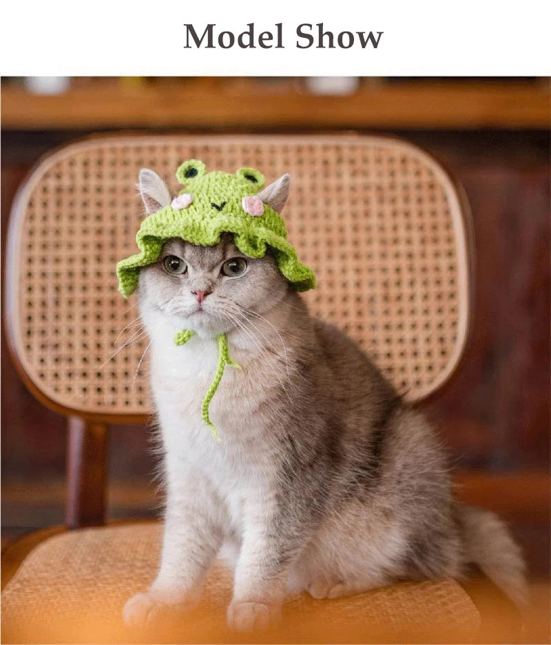 Luxury Design Pet Hat for Small Dogs Knitting Animal Shaped Cosplay Puppy Head Wear Caps New Year Warm Lace Up Cat Accessories