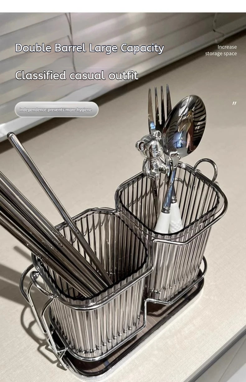 Wall Mounted Kitchen Cutlery Organizer Light Luxury Chopstick Spoon Holder Stainless steel Utensil Drying Rack