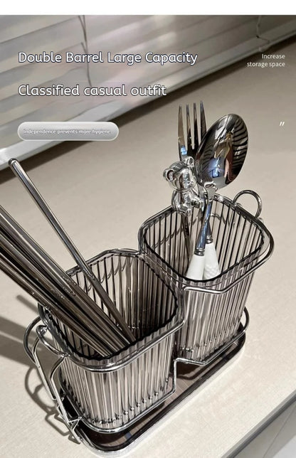 Wall Mounted Kitchen Cutlery Organizer Light Luxury Chopstick Spoon Holder Stainless steel Utensil Drying Rack