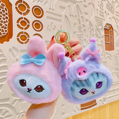Anime Sanrio Plush Toy Cute Hello Kitty Felinae Keychain Kawaii Cinnamoroll Cat Plush Wallet Melody Cos School Bag Pendant Gifts