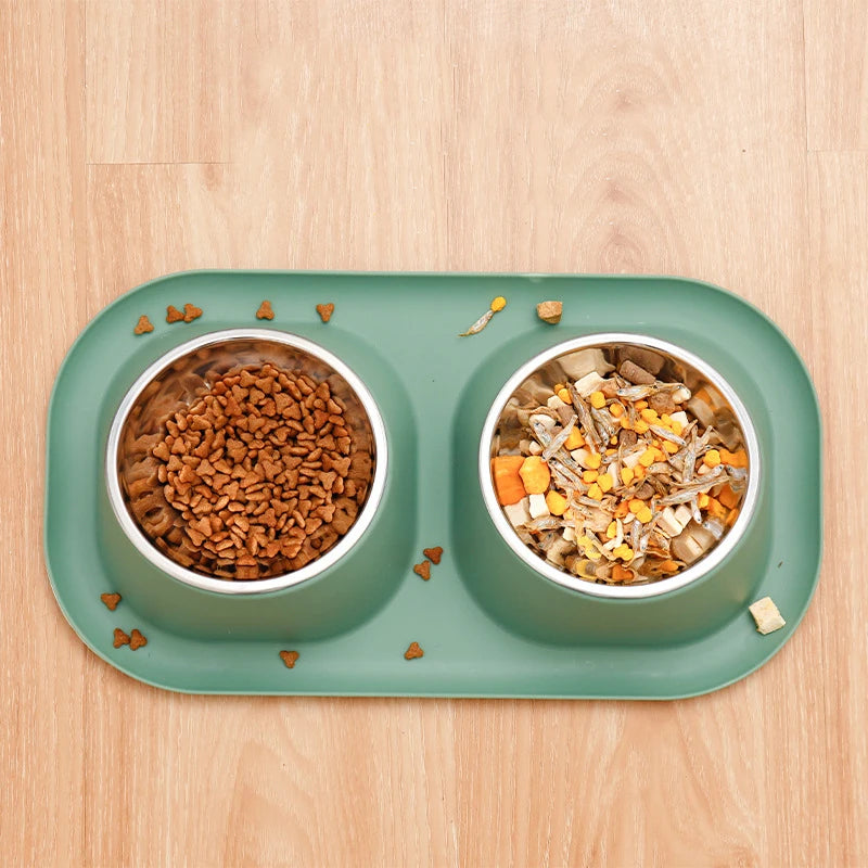 Ergonomic Inclined Cat Feeder Bowl Stainless Steel Raised Silicone Dog Bowl For Dogs Large No Spill Pet Mat Cat Food Supplies