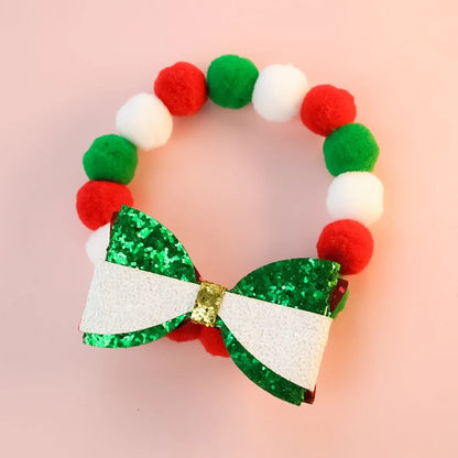 Christmas Necklace for Pet Dogs Sequins Bow Knot Candy Green Fluffy Chihuahua Small Puppy Collars Designer Fancy Cat Accessories