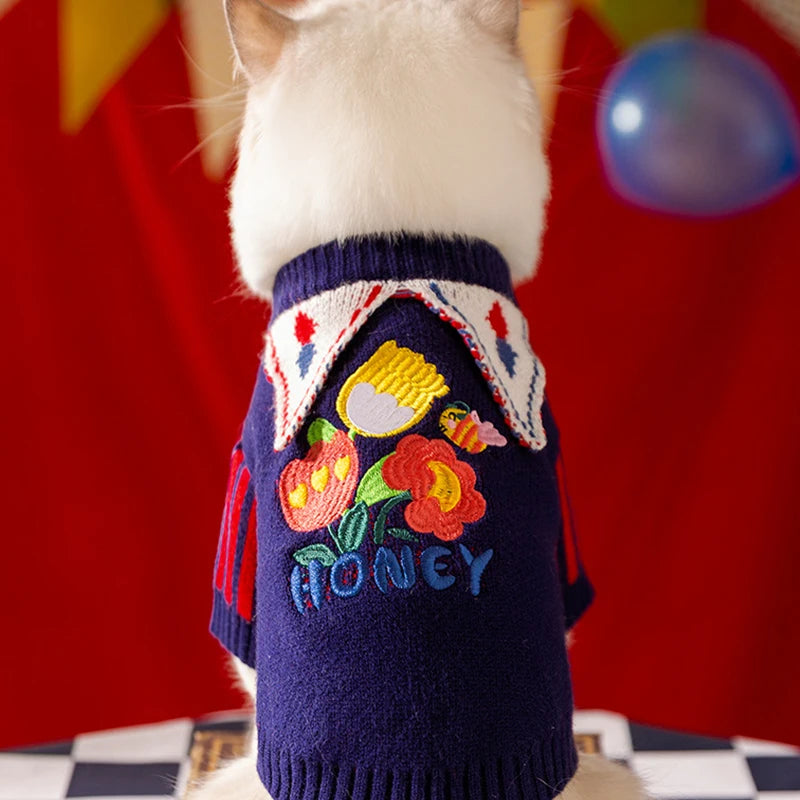 Cute Pet Dog Sweater Winter Dog Warm Clothes Palid Puppy Coat Chihuahua Bichon Yorkie Clothing Sweaters and Hat Set Dog Costume