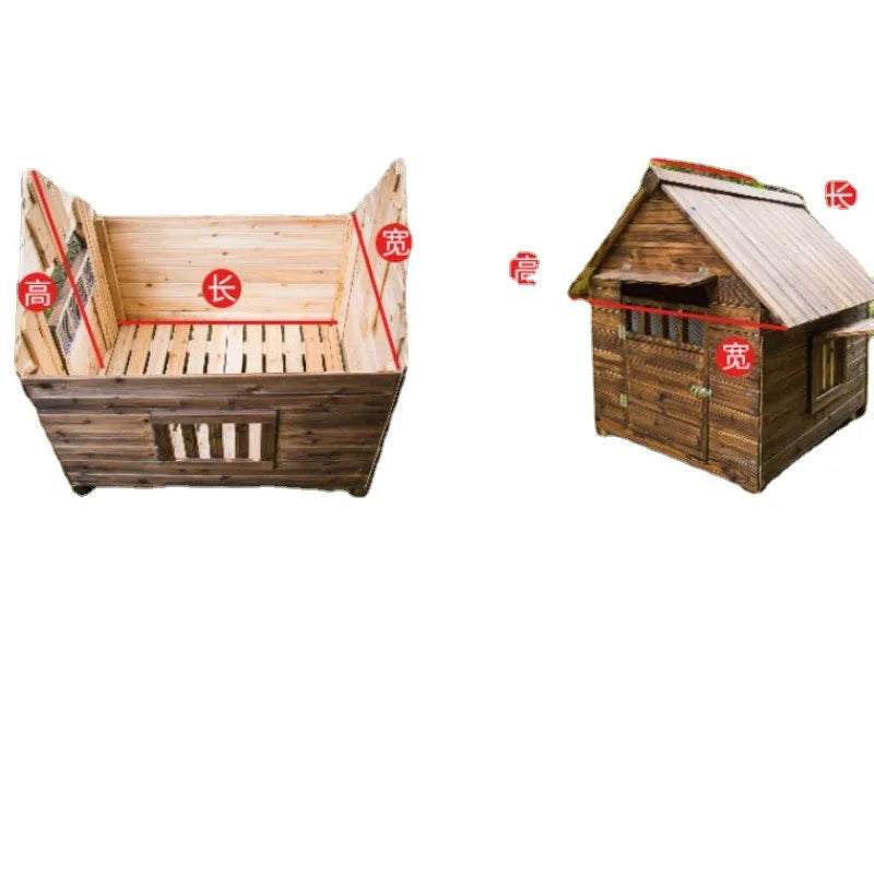 Large dog kennel Solid wood dog house Rainproof waterproof Four Seasons dog cage   Pet kennel Kennel