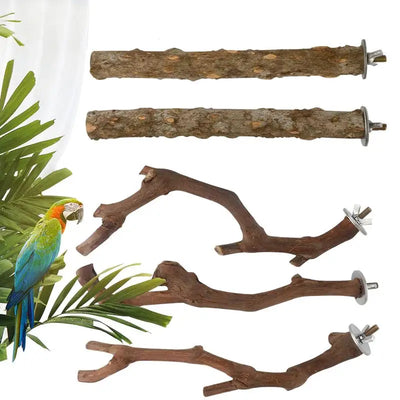 Parrot Perch 5PCS Natural Wooden Cockatiel Perch Exercise Training Branches Parrot Stand Cage Accessories For Small Or Medium