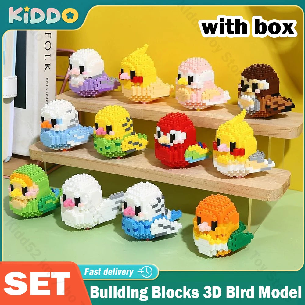 Building Blocks 3D Bird Cute Parrot Model Assemble Table Decor Children Toys for Kids Gifts Micro DIY Bricks Educational Toys