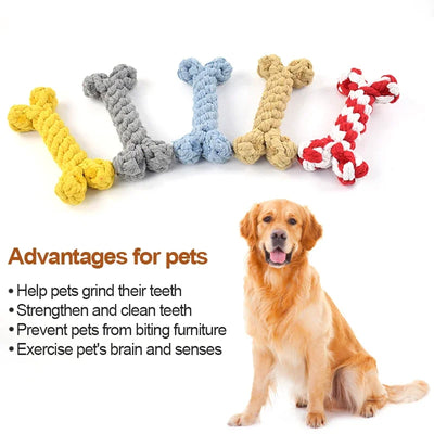Dog Toys for Small Large Dogs Bones Shape Cotton Pet Puppy Teething Chew Bite Resistant Toy Pets Accessories Supplies 5 Colors