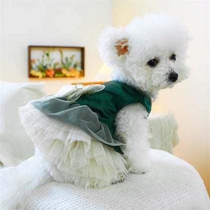 Sweet Princess Female Puppy Summer Clothes Wedding Party Dress for Dogs White Lace French Bulldog Small Medium Pet Cat Clothing