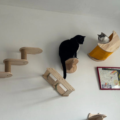 Cat Climbing Shelf Furniture Wall Mounted Cat Hammock and Wooden Stairway with Scratching Post for Cats Indoor Playing and Rest